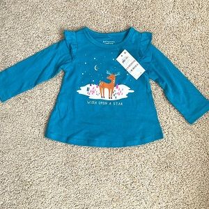 NWT First Impressions Baby Girls Long Sleeve Ruffle Detail Reindeer Graphic Top